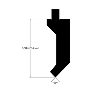 Dimensional blueprint of a gooseneck punch with precise 88-degree angle and 95.1 mm height for detailed tooling.